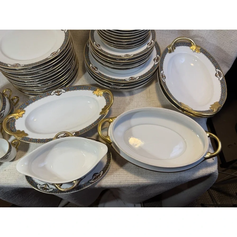 Vintage GB Bavaria Gimbel Brothers China Set Gold Trim‎ Plates Cups 56 Pc